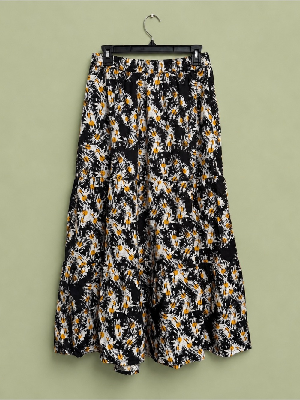 Lucy & Yak Black Floral Brushstroke Maxi Skirt with Yellow Highlights - Picture 2 of 3